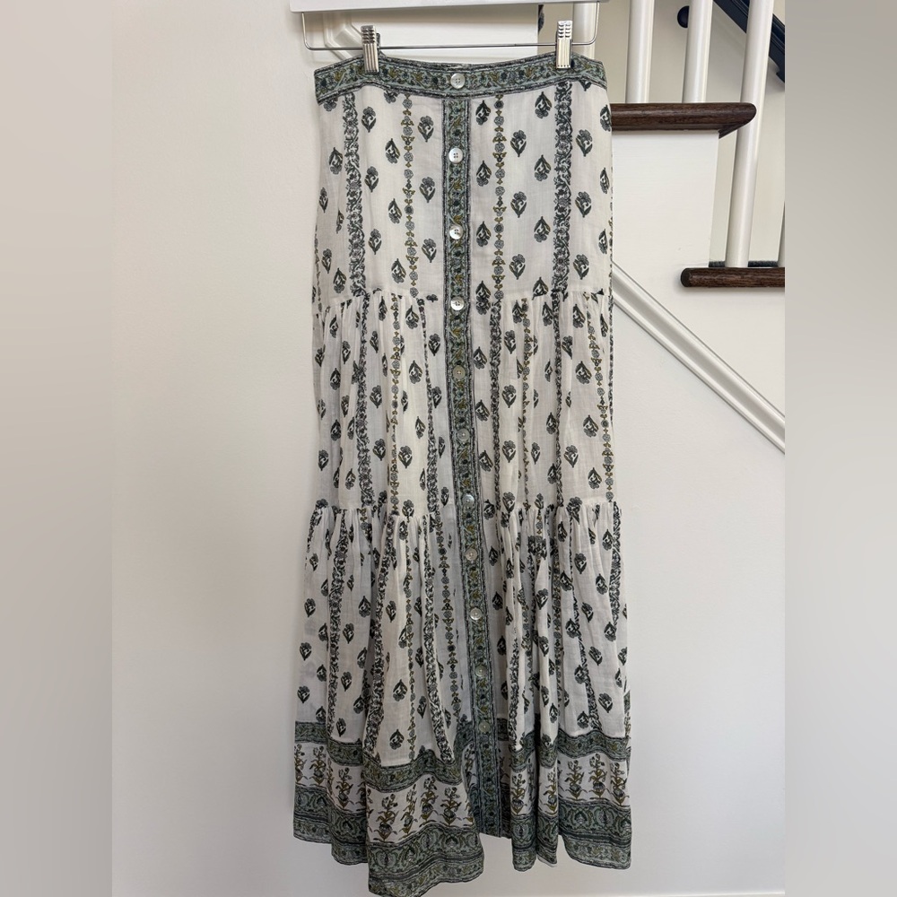Veronica Beard Sundance Tiered Printed Ramie Maxi Skirt – Size 4 – Boho Floral - Picture 6 of 14